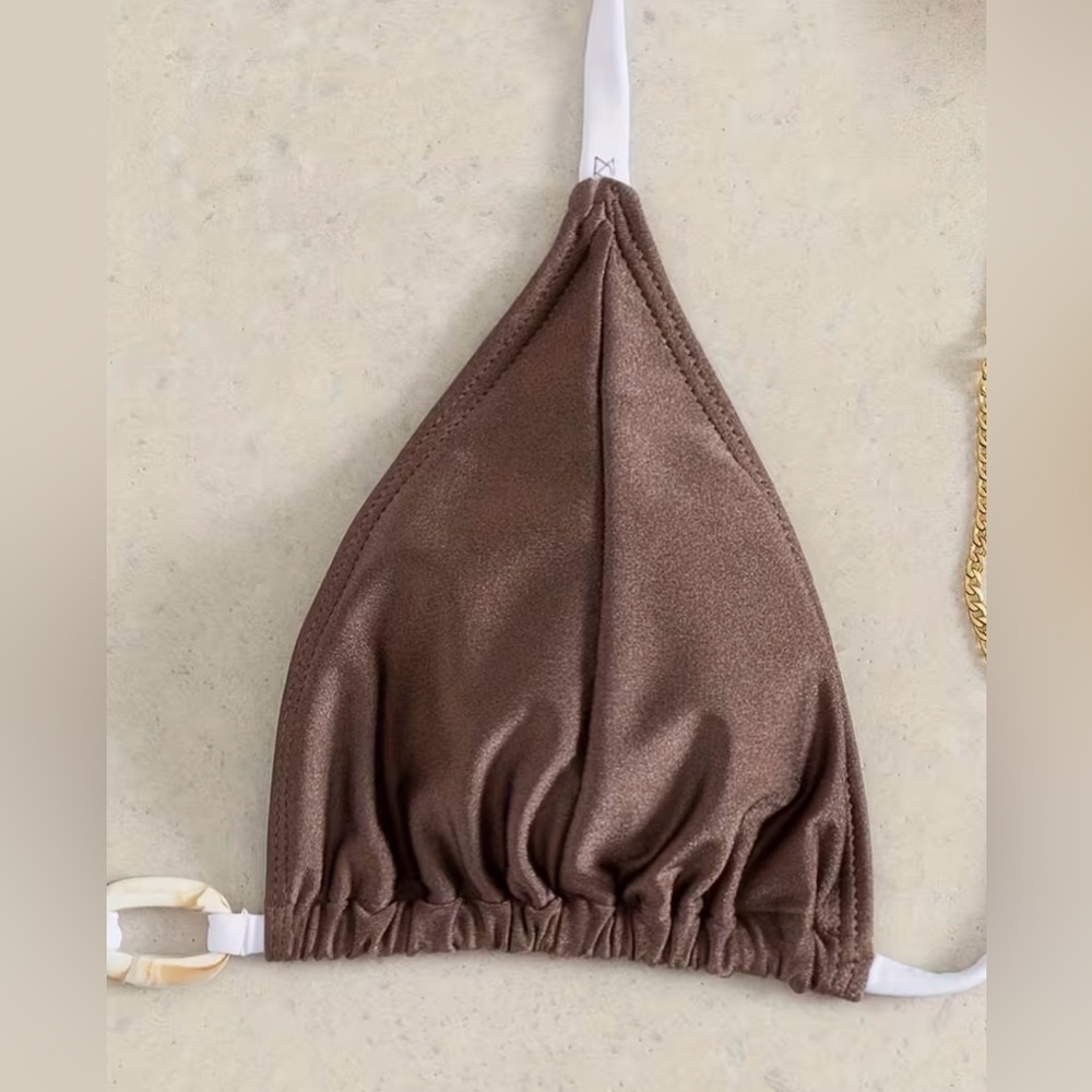 Brown White Halter High Cut Bikini Set - Picture 4 of 7